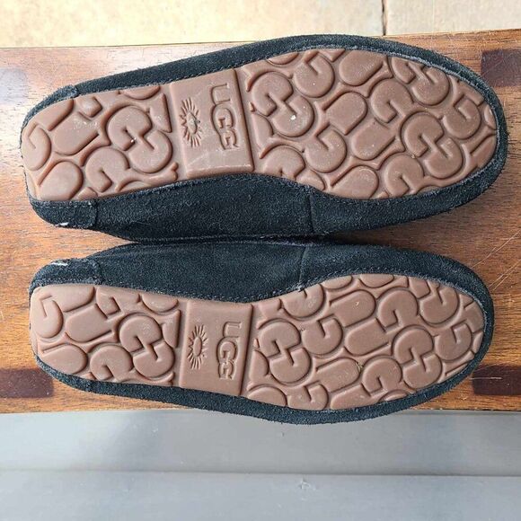 UGG Black Ansley Suede Shearling Slippers size 7 - Picture 7 of 10